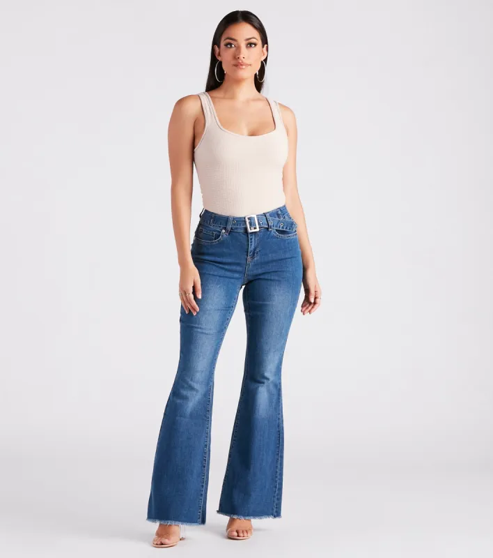 Bri Mid Rise Belted Flare Jeans By Windsor Denim sold by Windsor