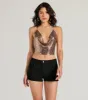 Leveled Up Glam Backless Chainmail Crop Top sold by Windsor