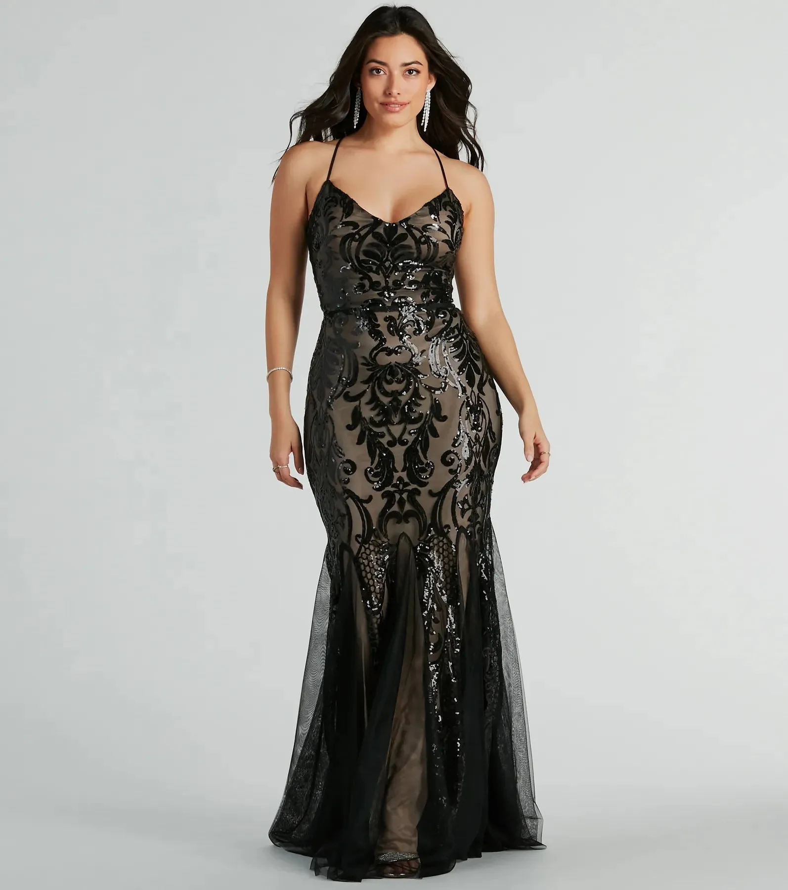 Kelly Lace-Up Mermaid Sequin Mesh Formal Dress sold by Windsor product image thumbnail 4
