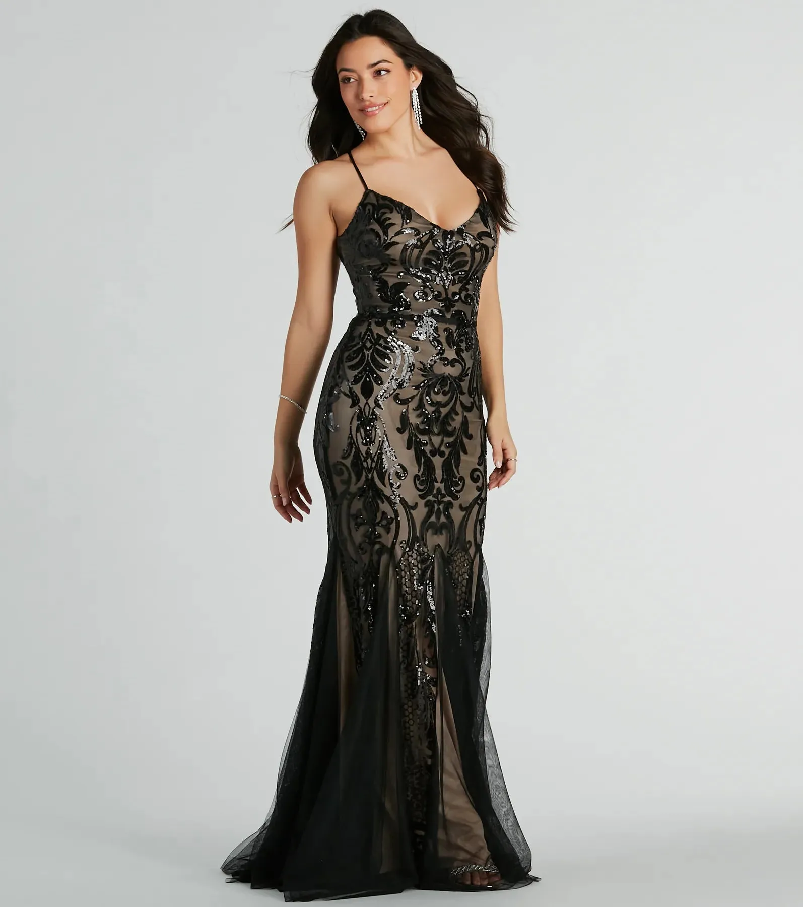 Kelly Lace-Up Mermaid Sequin Mesh Formal Dress sold by Windsor product image thumbnail 2