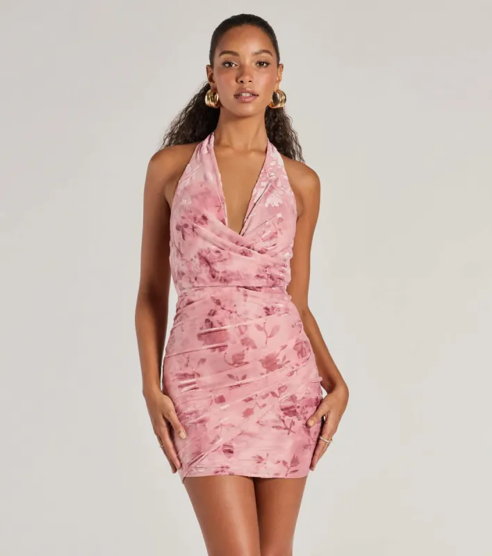 Decadent Mood Halter Cowl Velvet Mini Dress sold by Windsor