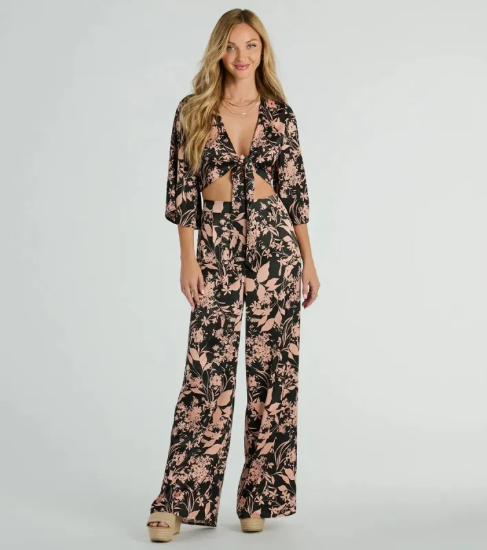 Flawless Floral High Rise Wide-Leg Satin Pants sold by Windsor