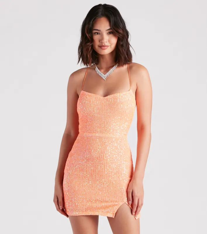 Dazzle Down Sequin Lace-Up Mini Dress sold by Windsor