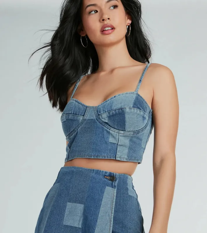 Retro Fab Patchwork Denim Bustier Top sold by Windsor