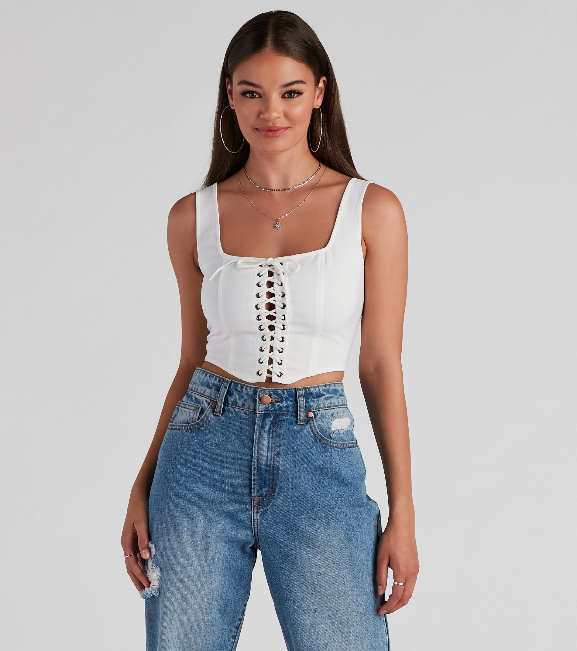 All Day Play Lace-Up Tank Crop Top sold by Windsor