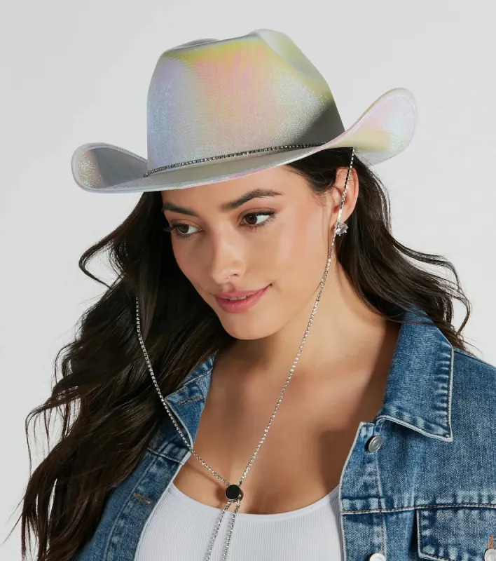 CLEARANCE - Futuristic Babe Holographic Rhinestone Cowboy Hat sold by Windsor