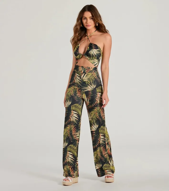 Tropical Cutie Halter Cutout Wide-Leg Jumpsuit sold by Windsor