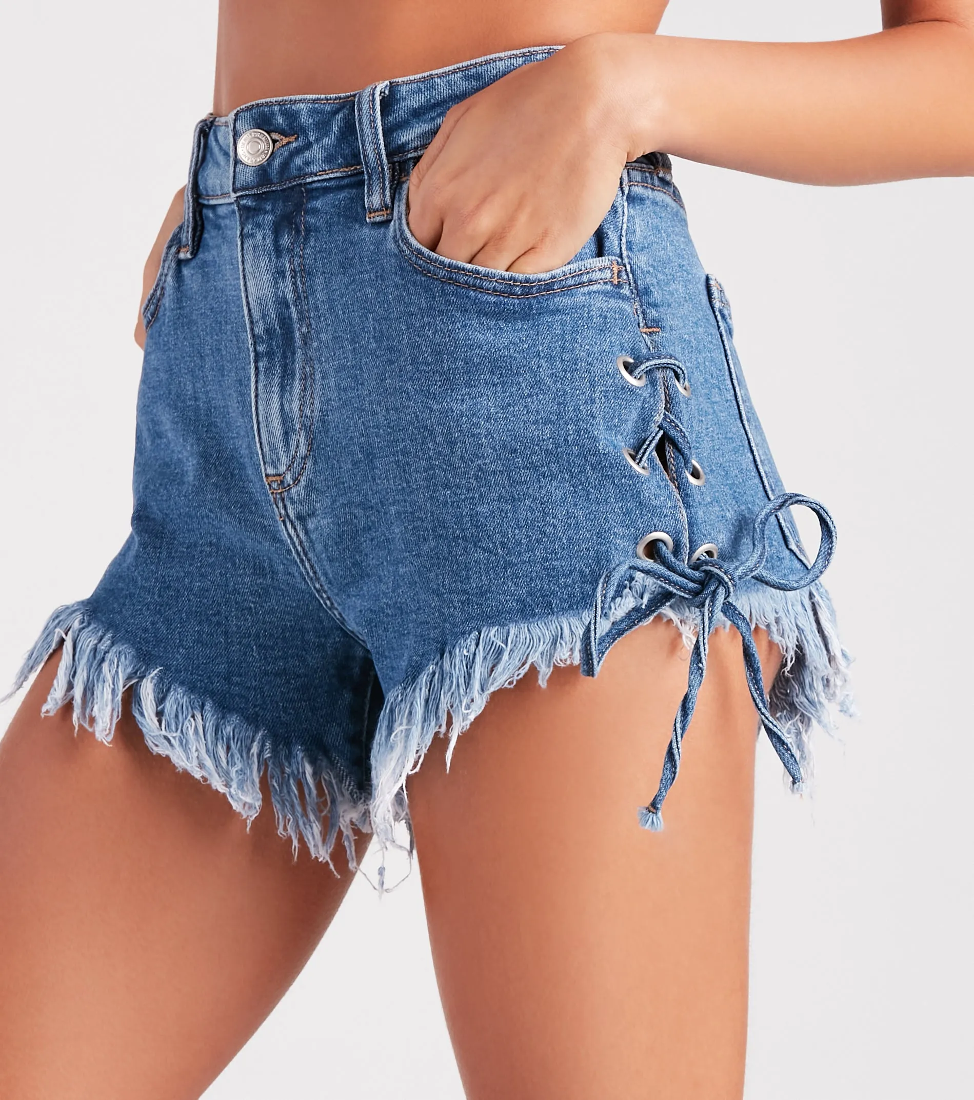 Remy High-Rise Lace-Up Denim Shorts sold by Windsor product image thumbnail 3