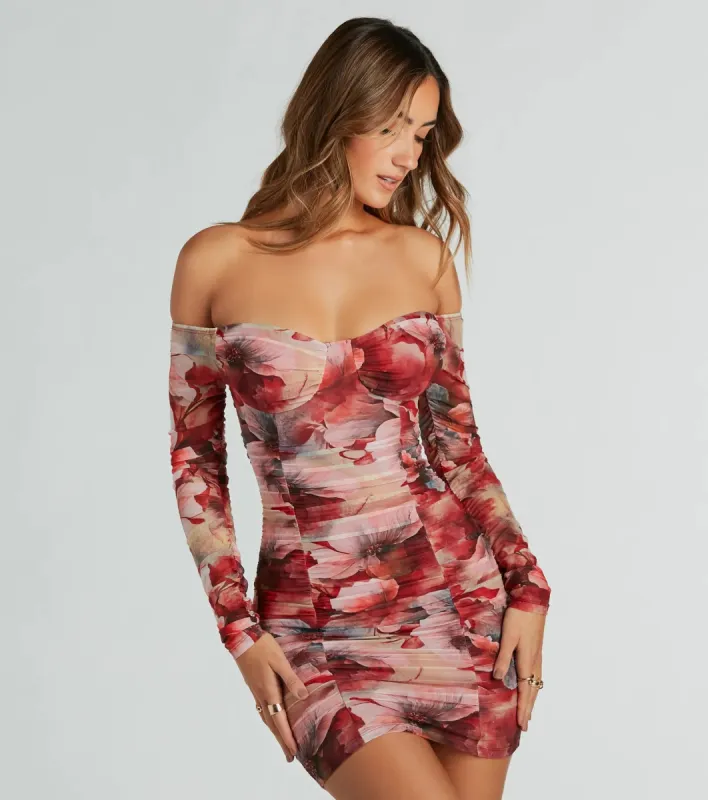 Bold Bloom Off-The-Shoulder Floral Mesh Mini Dress sold by Windsor