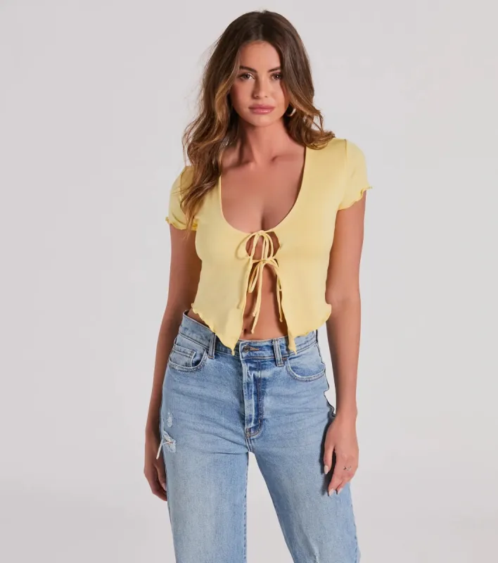 Somewhere Sweet Tie-Front Short Sleeve Crop Top sold by Windsor