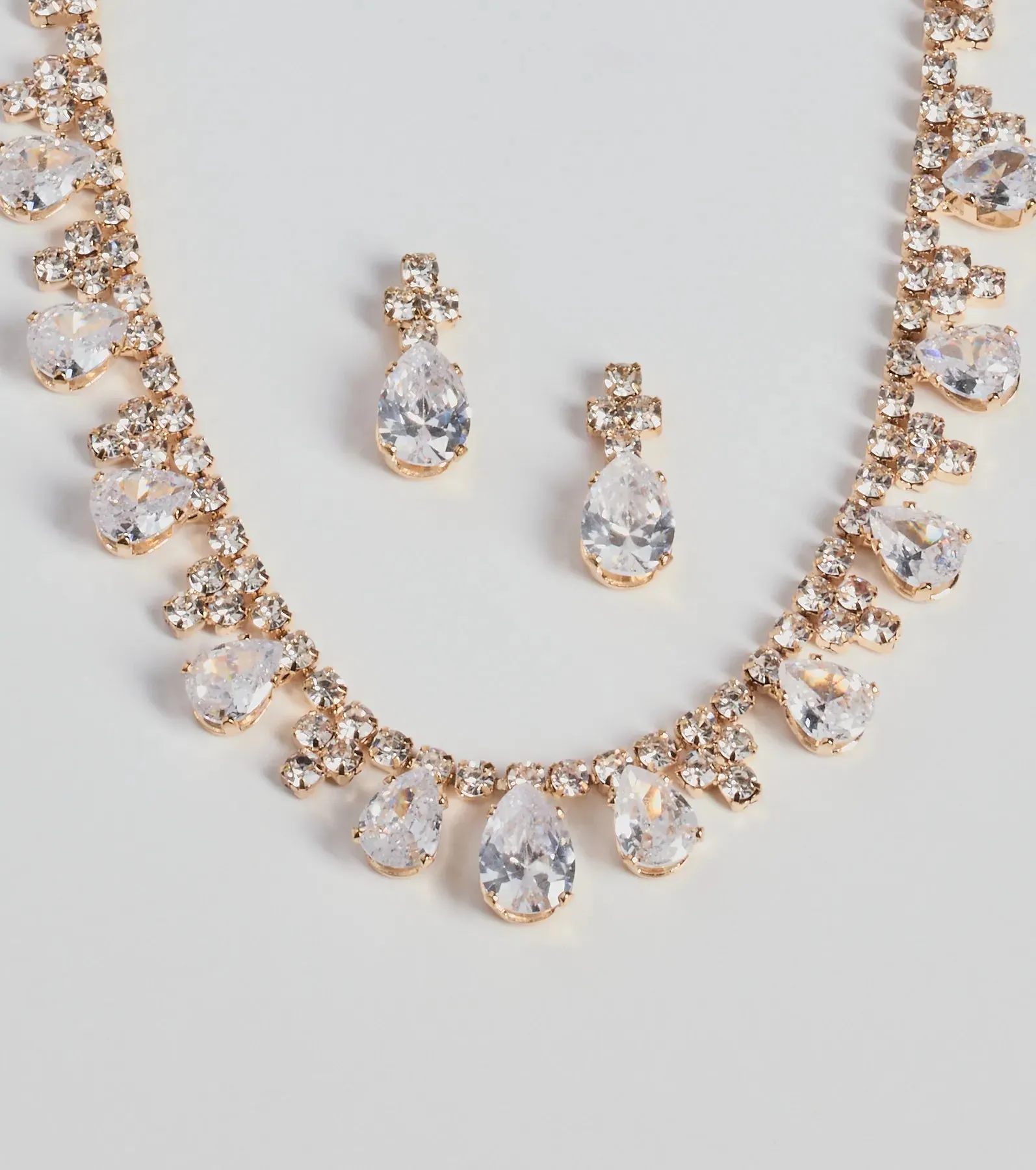 Glitzy Teardrop Rhinestone Necklace And Earrings Set sold by Windsor product image thumbnail 2