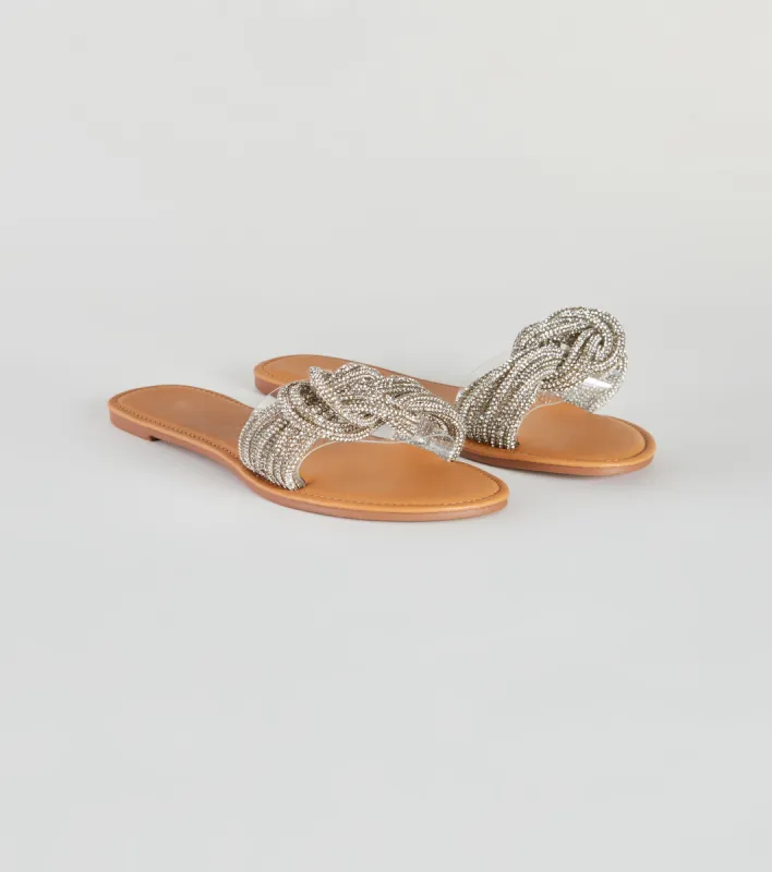Tie The Knot Rhinestone Flat Sandals sold by Windsor