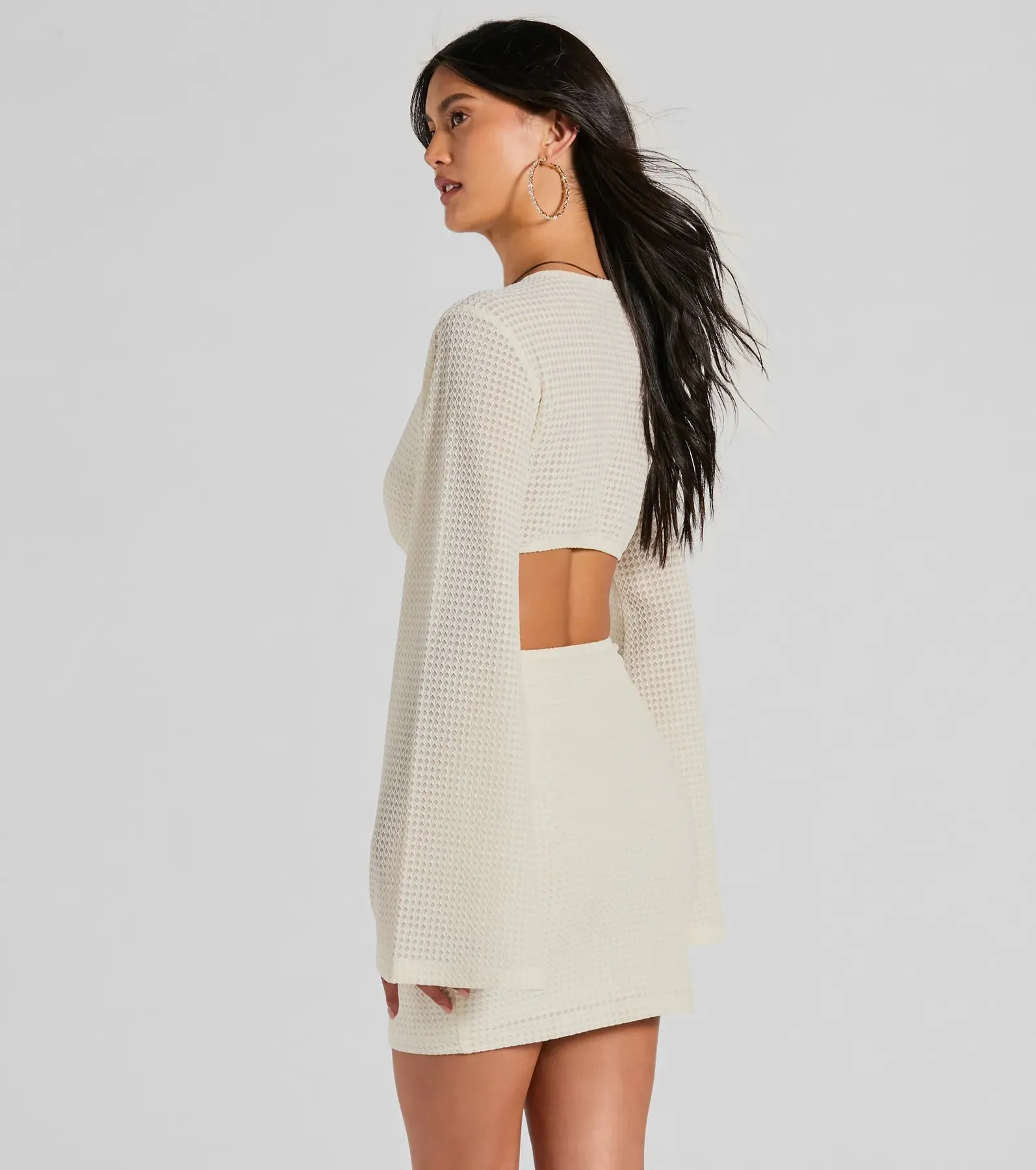 Perfect Vacation Long Sleeve V-Neck Cutout Mini Dress sold by Windsor product image thumbnail 2
