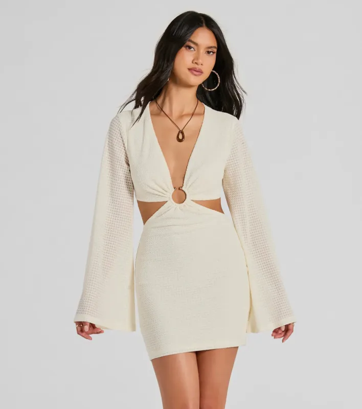 Perfect Vacation Long Sleeve V-Neck Cutout Mini Dress sold by Windsor