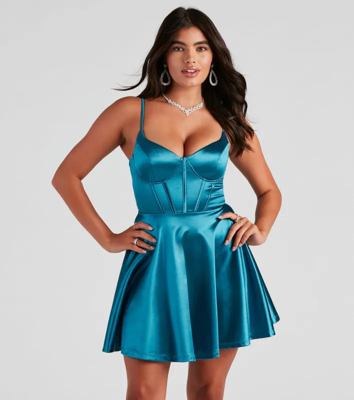 CLEARANCE - Macie Satin Corset Party Dress sold by Windsor