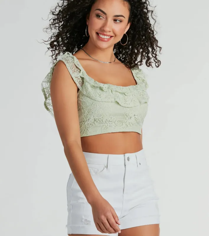 Flirty Aurora Ruffle Lace Crop Top sold by Windsor
