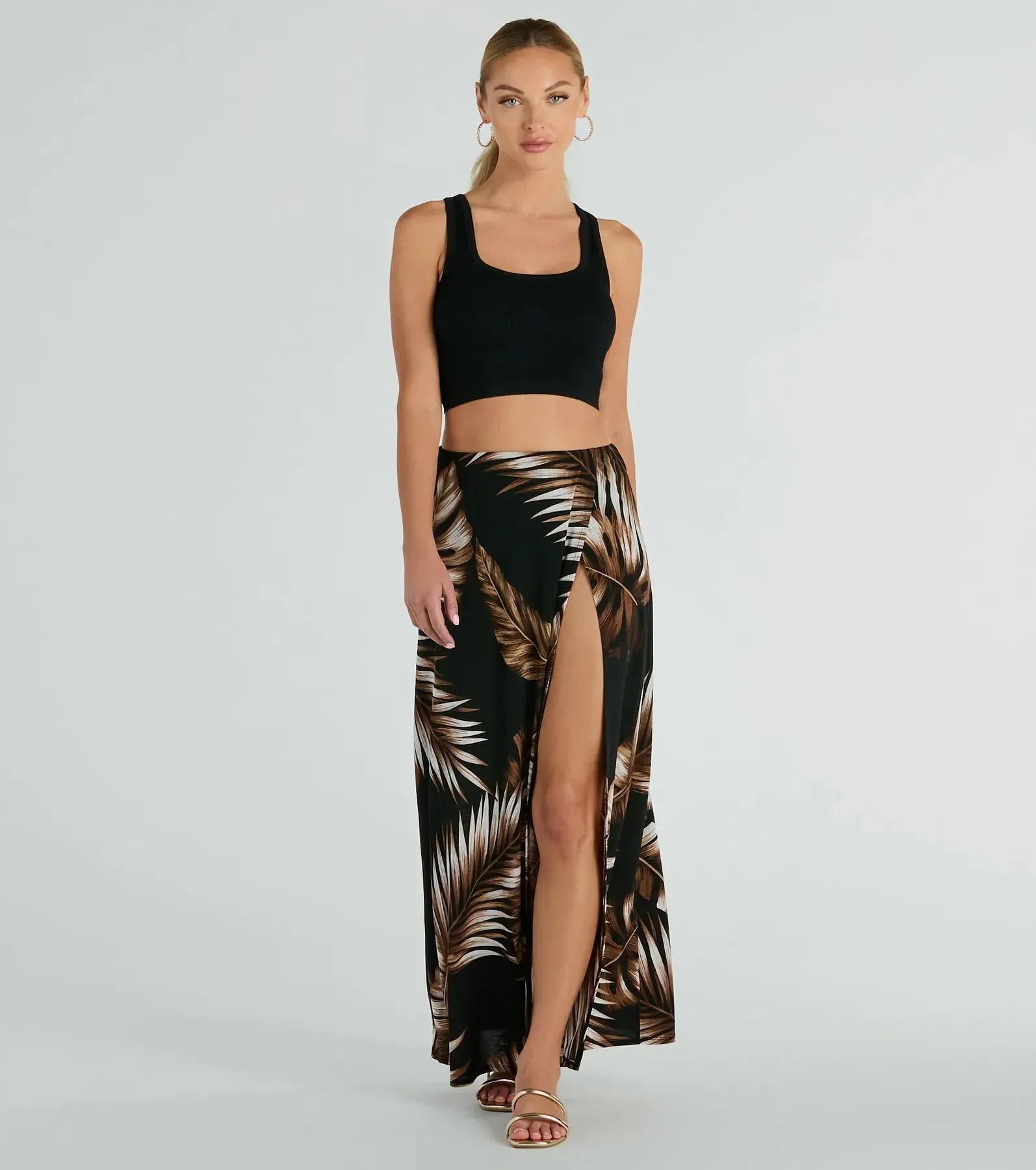 Vacation Queen High-Rise Slit Tropical Maxi Skirt sold by Windsor
