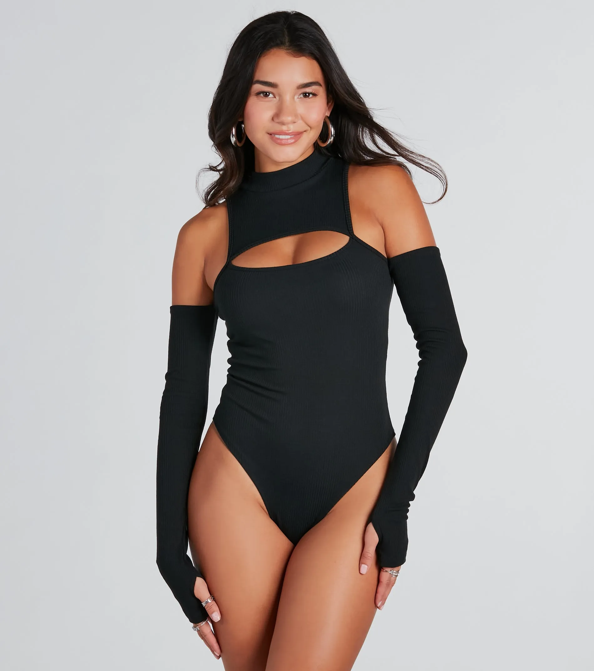 Catch Glances Mock Neck Cold-Shoulder Bodysuit sold by Windsor product image thumbnail 5