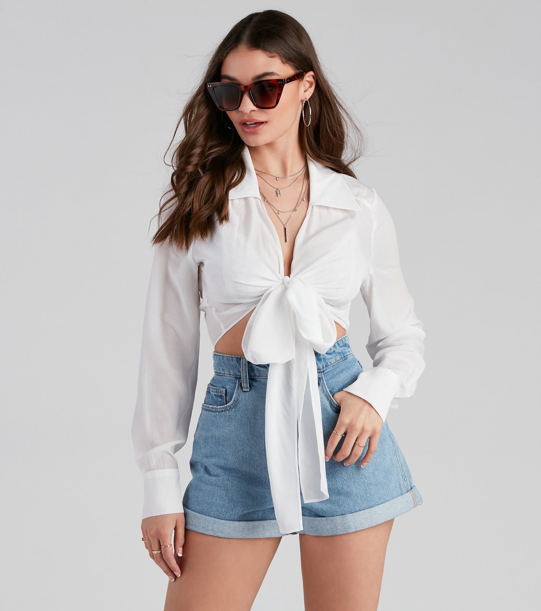 CLEARANCE - Portrait Mode Tie-Front Poplin Top sold by Windsor product image thumbnail 3