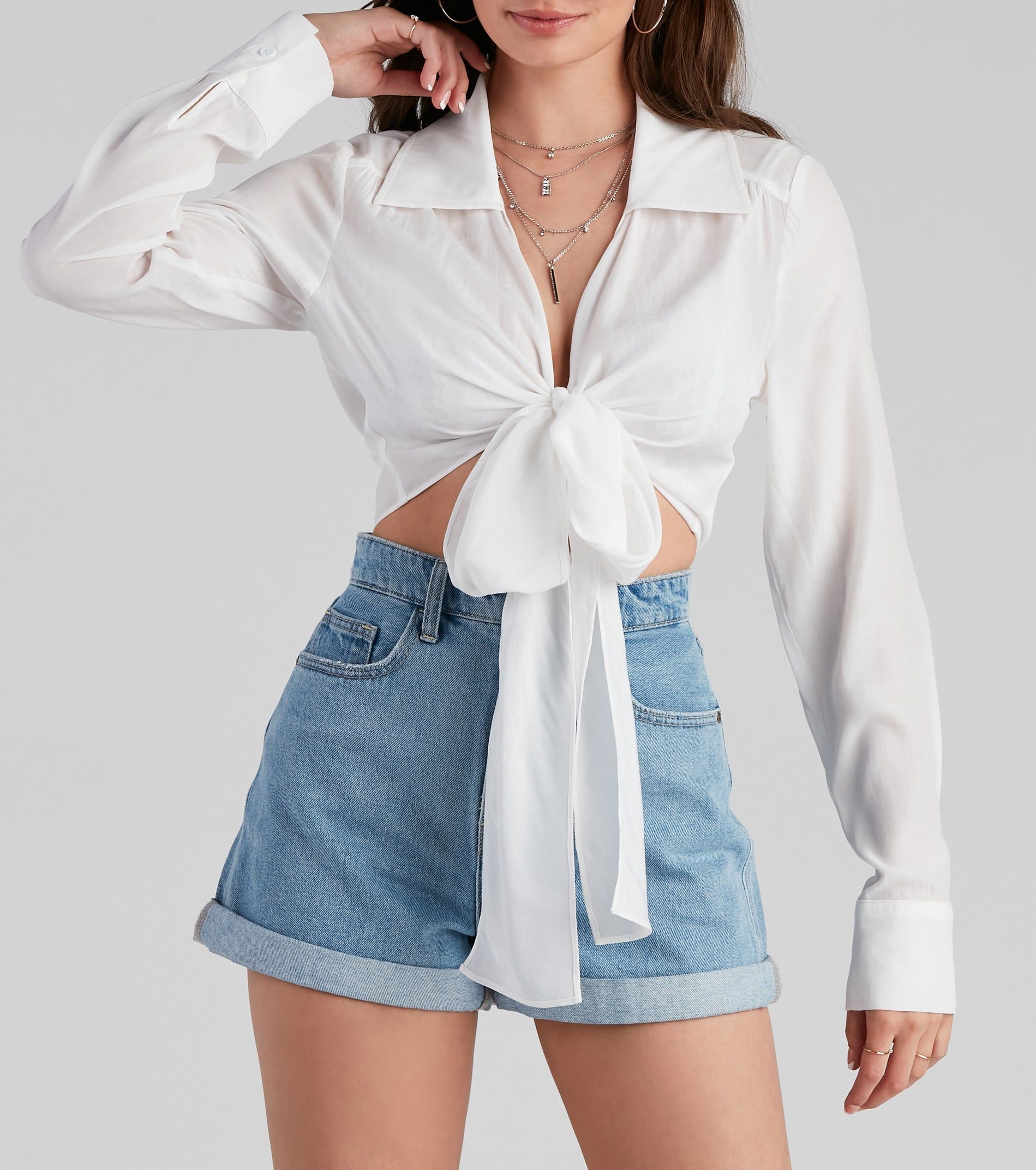CLEARANCE - Portrait Mode Tie-Front Poplin Top sold by Windsor product image thumbnail 2