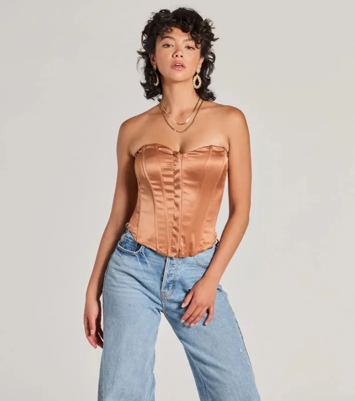 Looking Fine Strapless Satin Corset Top sold by Windsor
