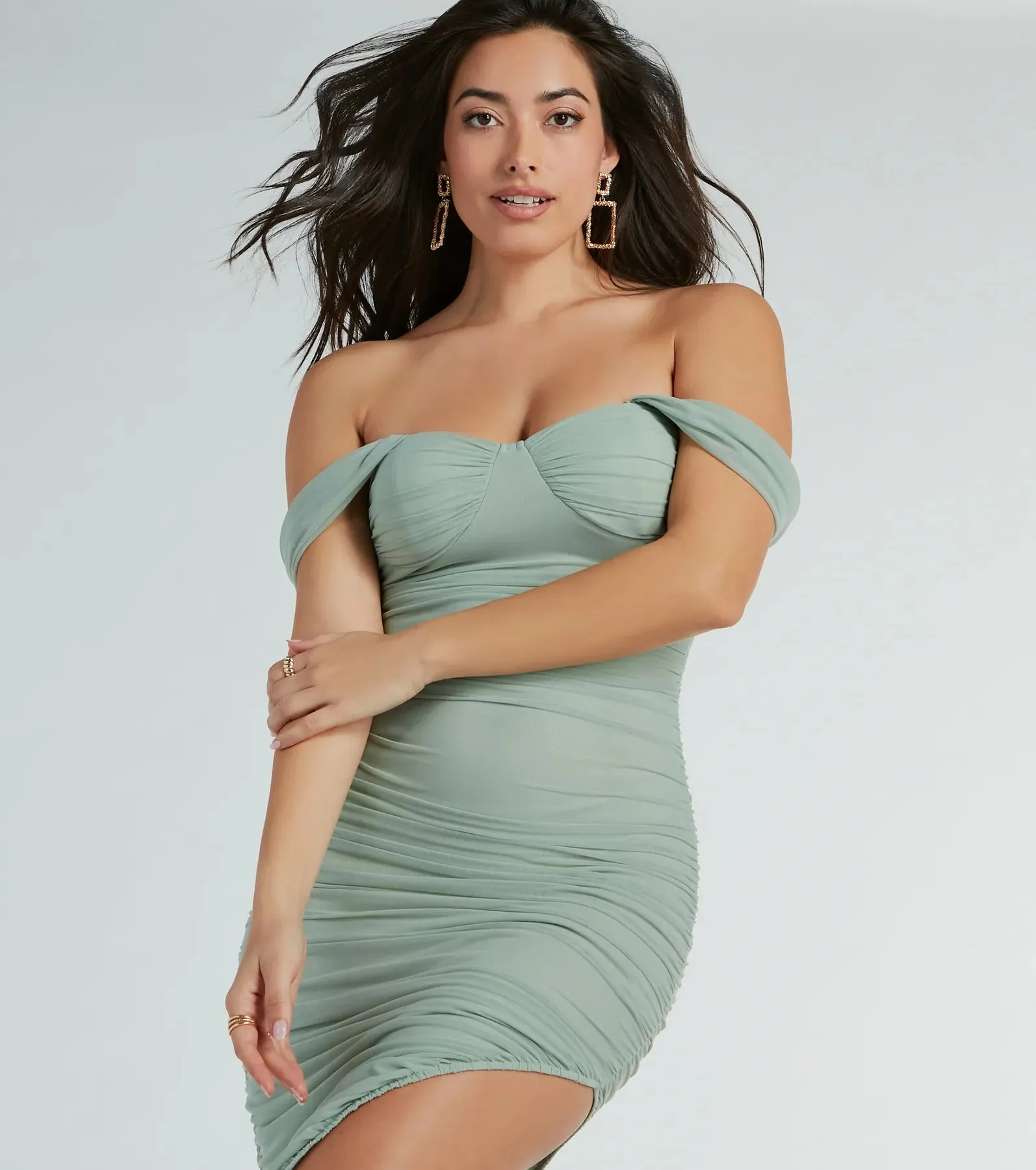 Chic Invite Off-The-Shoulder Mesh Midi Dress sold by Windsor product image thumbnail 5