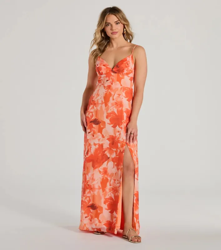 Beauty So Unique Lace-Up Floral Chiffon Maxi Dress sold by Windsor