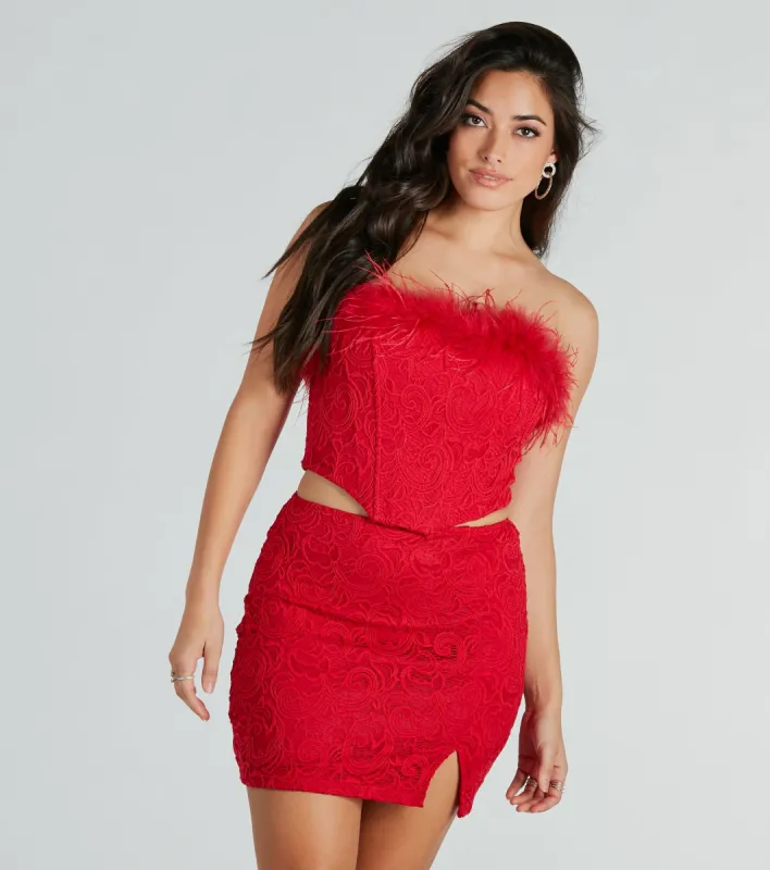 Romantic Mood Floral Lace Marabou Bustier sold by Windsor