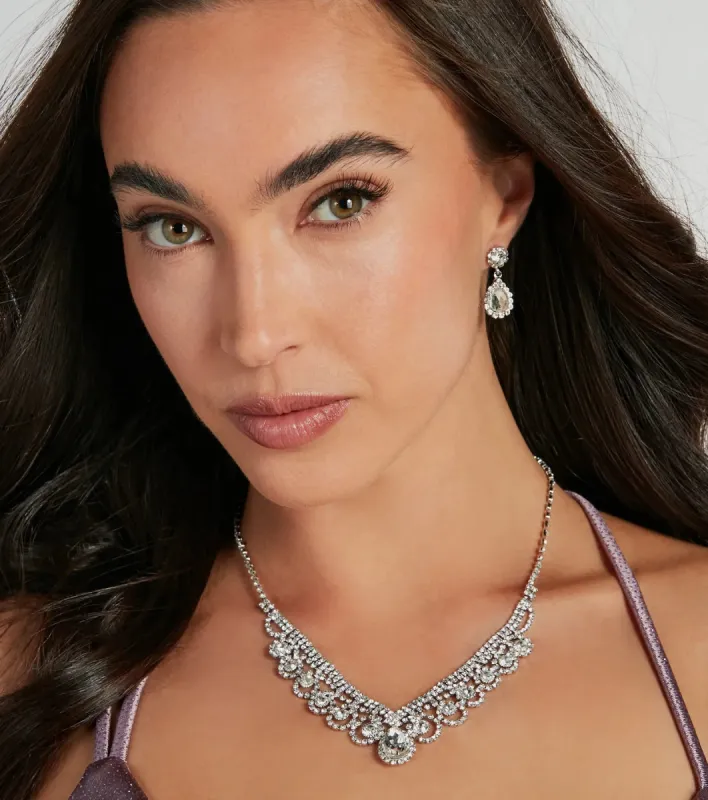 Regal Glamour Scalloped Rhinestone Necklace And Earrings Set sold by Windsor