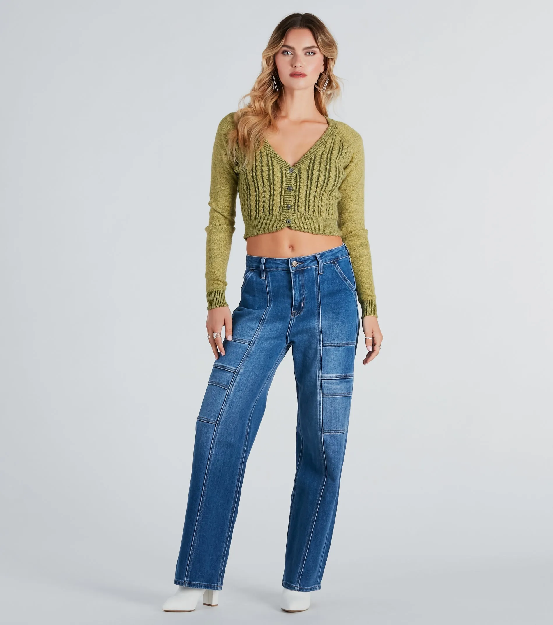 Fashionable Cozy Cable Knit Crop Cardigan sold by Windsor product image thumbnail 3