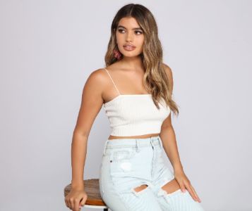 Basic Ribbed Knit Crop Top sold by Windsor