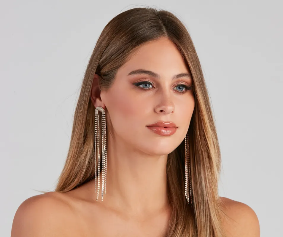 Statement Rhinestone Fringe Earrings sold by Windsor