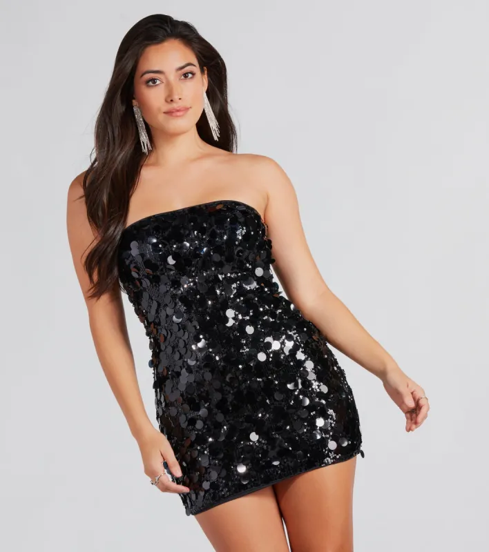 Flashy Glamour Sequin Strapless Mini Dress sold by Windsor