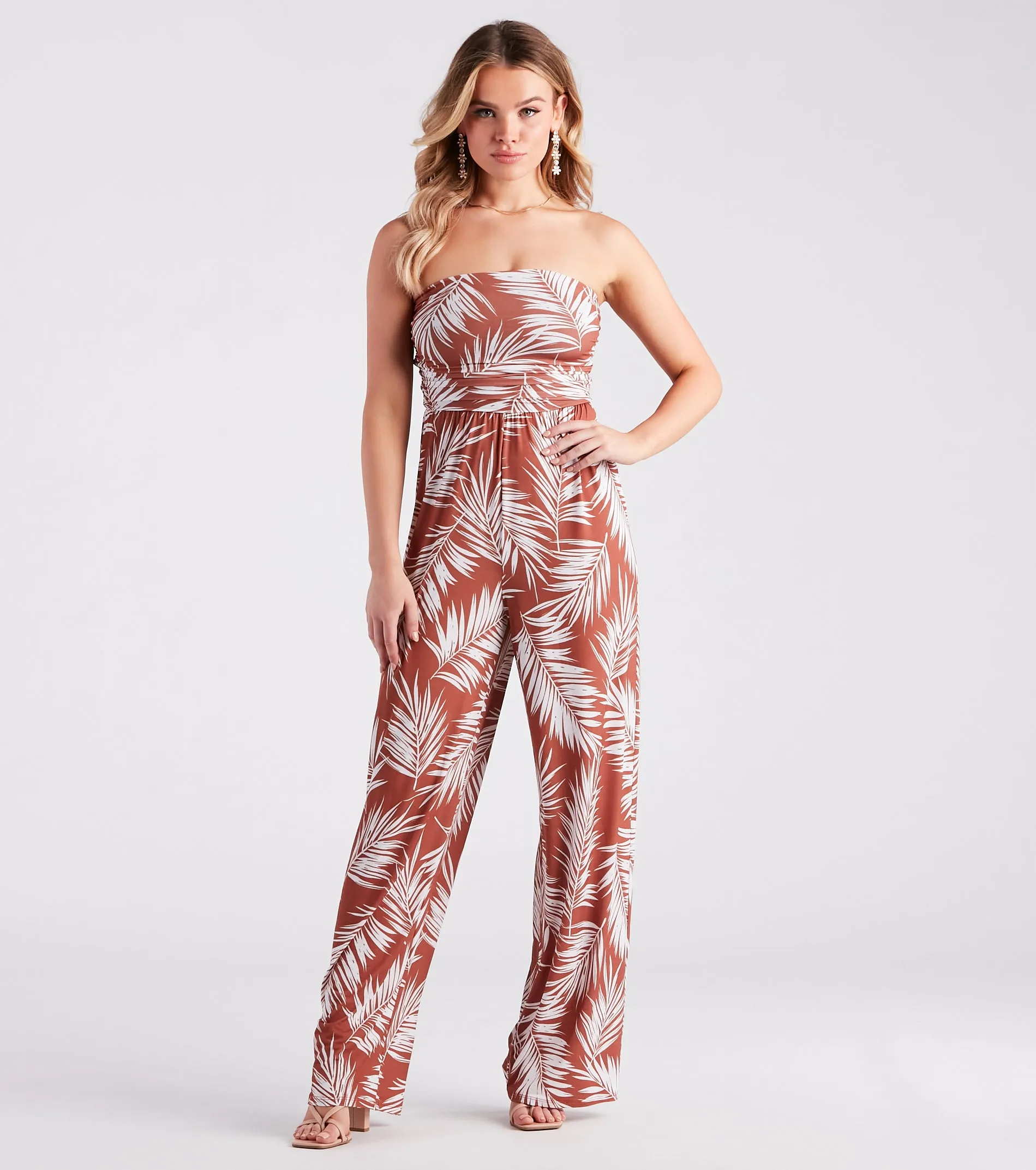 Sunset Cruise Tropical Print Strapless Jumpsuit sold by Windsor