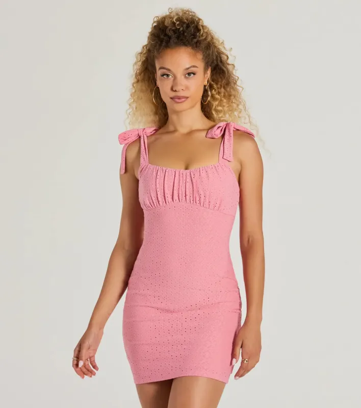 Keep It Sweet Tie-Strap Eyelet Mini Dress sold by Windsor