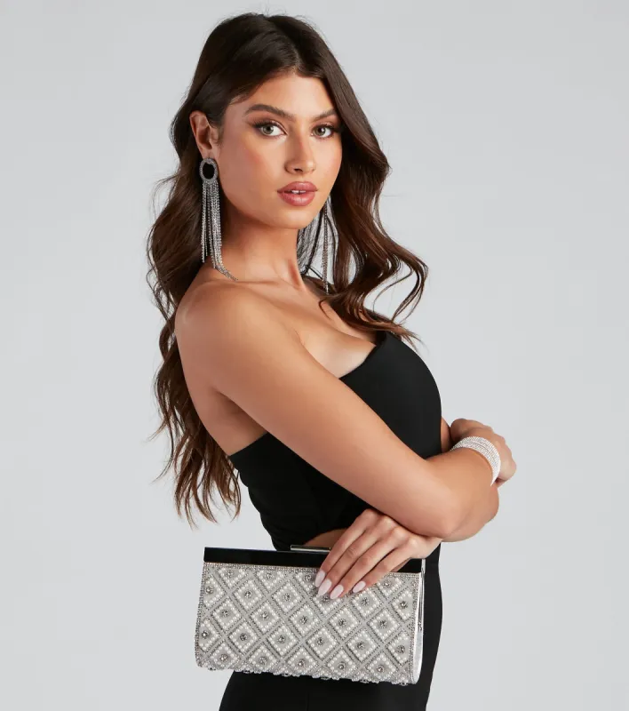 Lady Of Pearl Diamond Pattern Clutch sold by Windsor