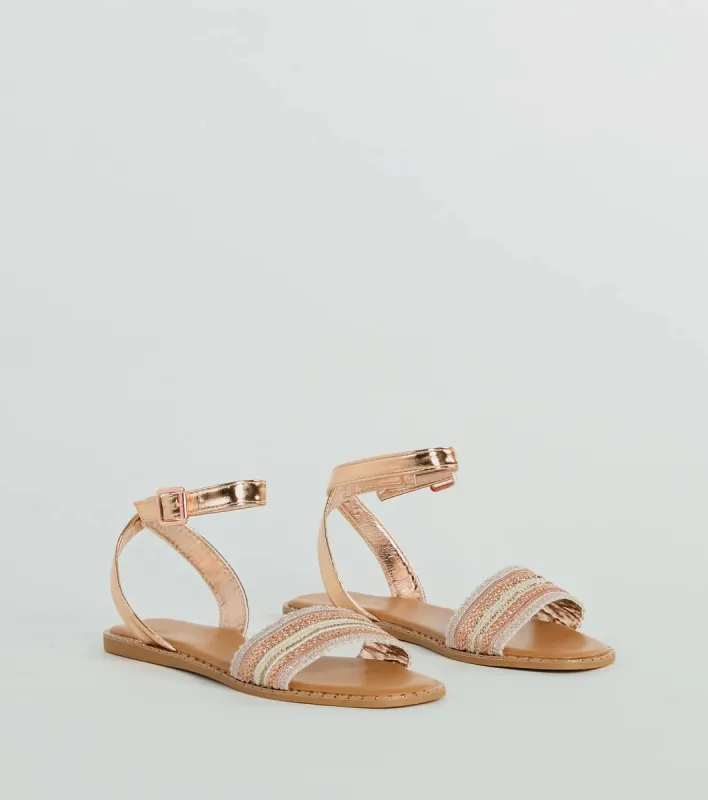 Sun-Soaked Adventure Woven Metallic Flat Sandals sold by Windsor