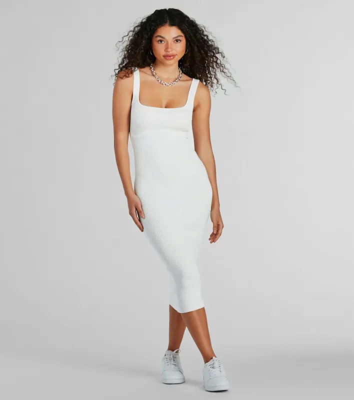 Perfect Pick Ribbed Knit Bodycon Midi Dress sold by Windsor