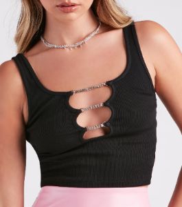 Basics That Shine Rhinestone Crop Tank Top sold by Windsor