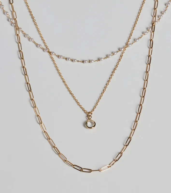 Casual-Chic Pearl Chain Layered Necklace Set sold by Windsor