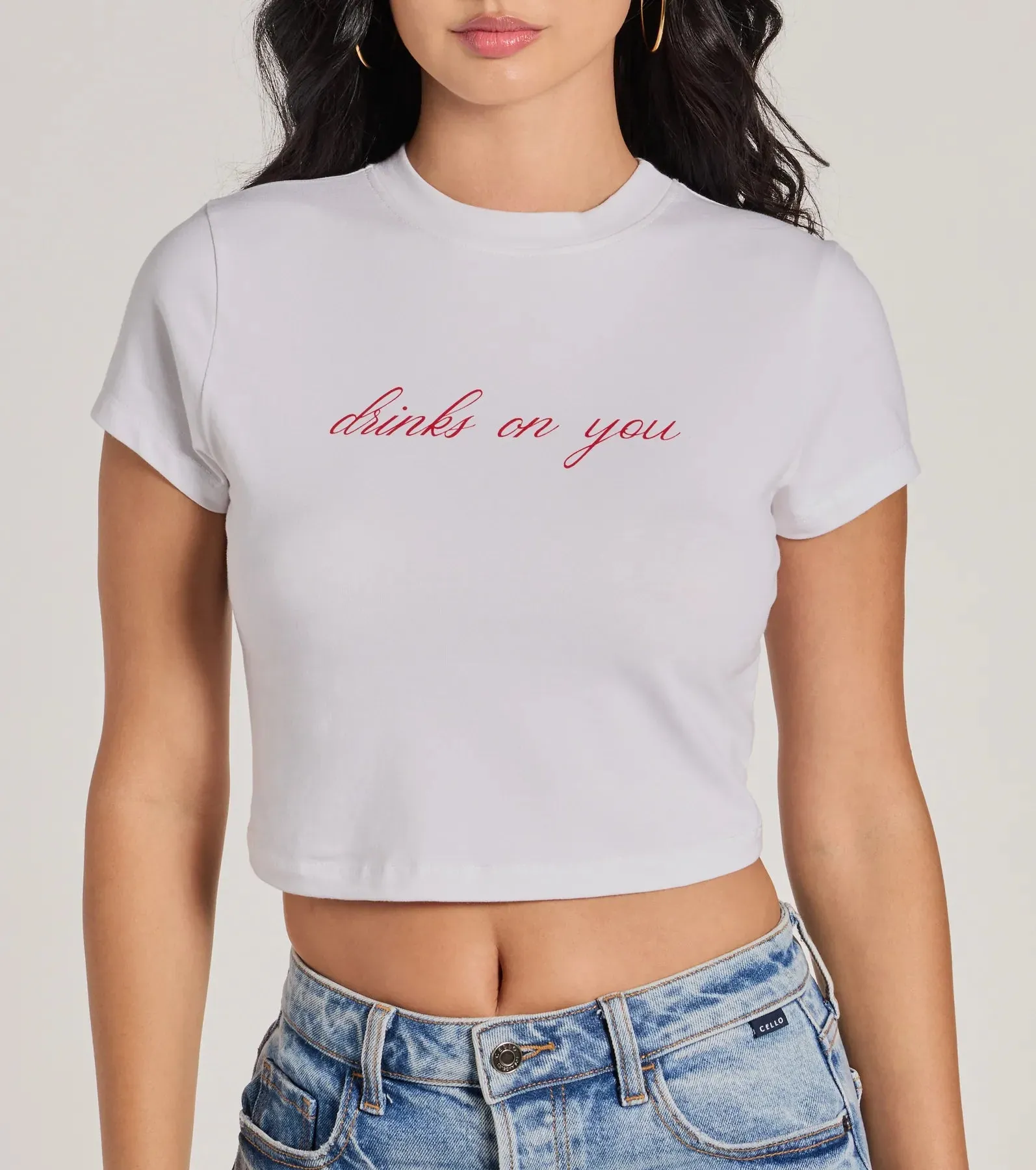 Drinks On You Cropped Graphic Tee sold by Windsor product image thumbnail 4