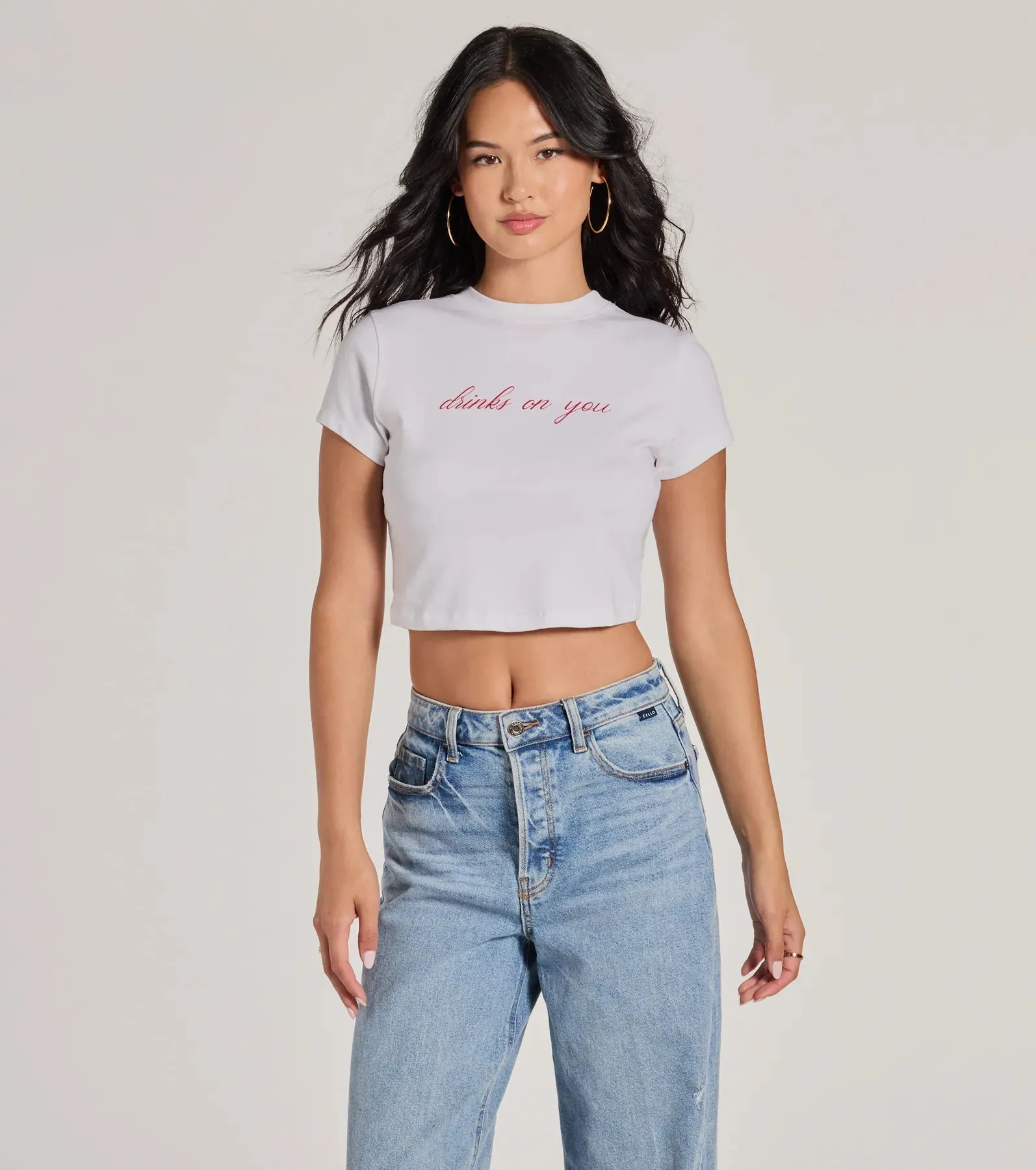Drinks On You Cropped Graphic Tee sold by Windsor