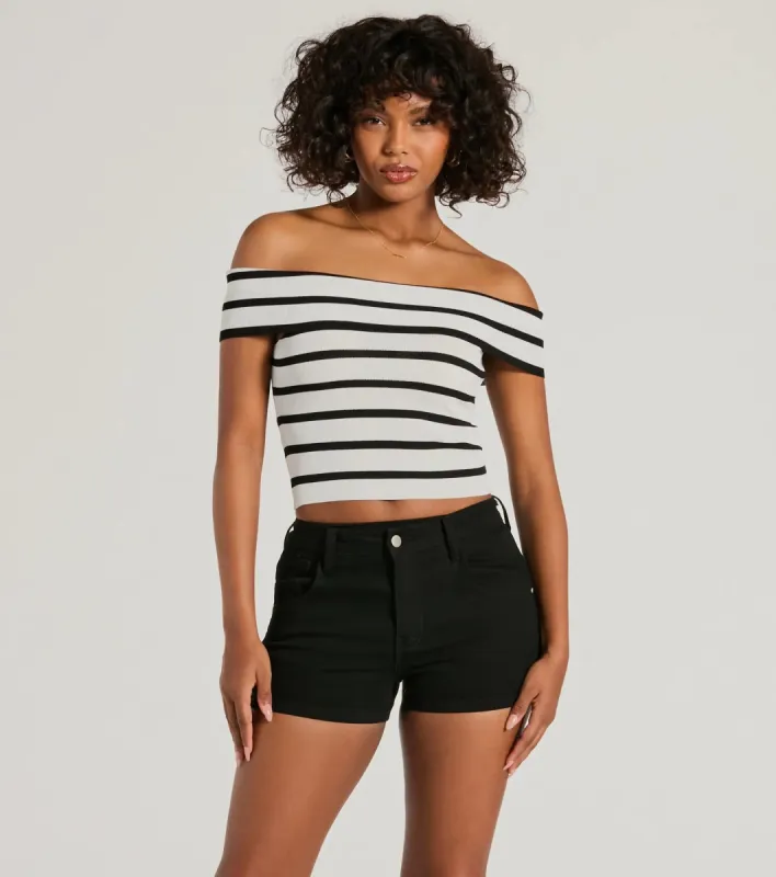 Just Your Stripe Off-The-Shoulder Crop Top sold by Windsor