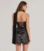 On The Guest List Strapless Lace-Up Satin Mini Dress sold by Windsor