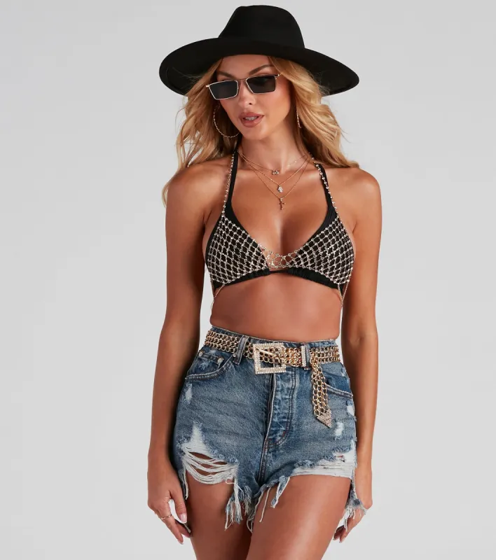 Statement Rhinestone Chain Bra sold by Windsor