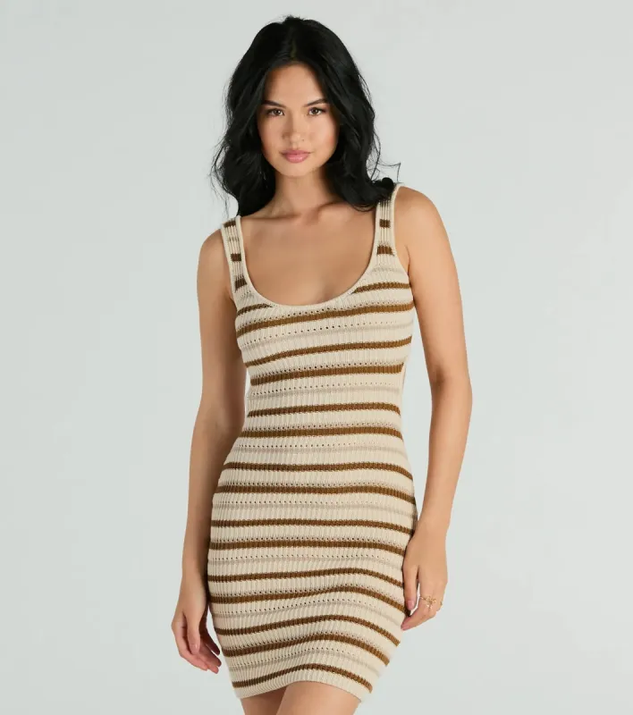 Perfect Match Sleeveless Striped Ribbed Knit Mini Dress sold by Windsor