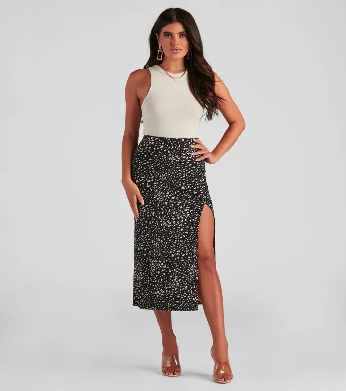 Leopard Instinct Slit Midi Skirt sold by Windsor