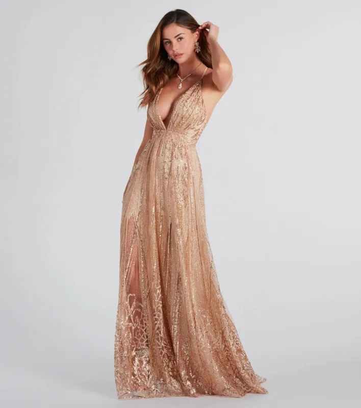 Caitlyn Formal Glitter Sequin Tulle A-Line Dress sold by Windsor