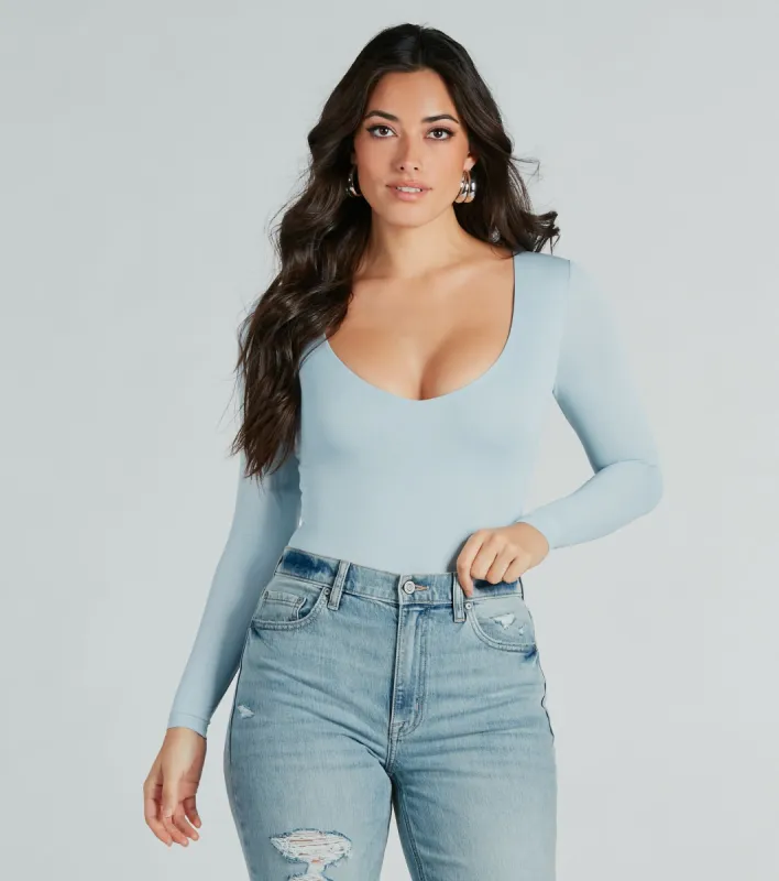 Smooth Silhouette V-Neck Long Sleeve Bodysuit sold by Windsor