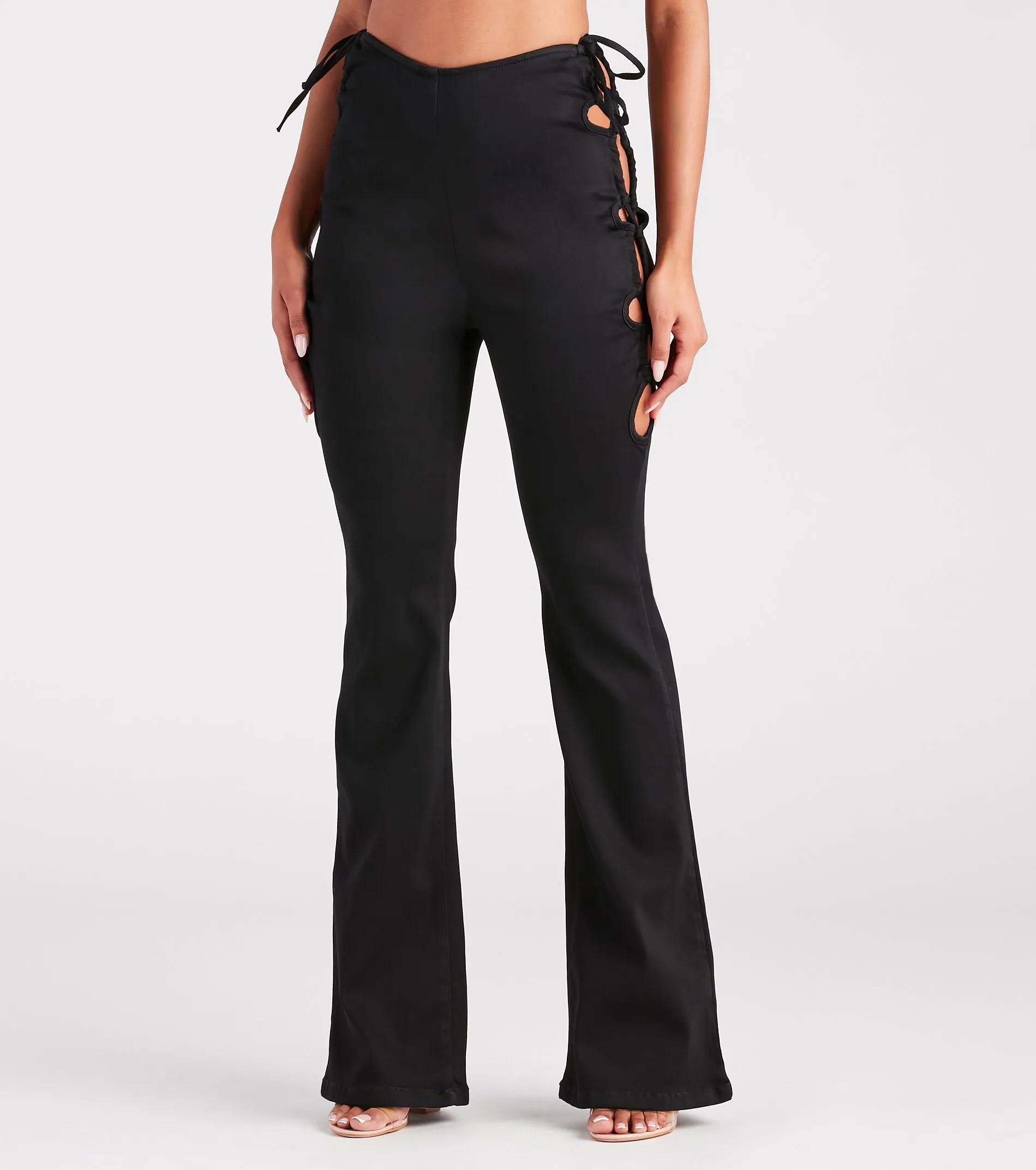 Stroll The City Mid Rise Lace-Up Flare Pants sold by Windsor product image thumbnail 2